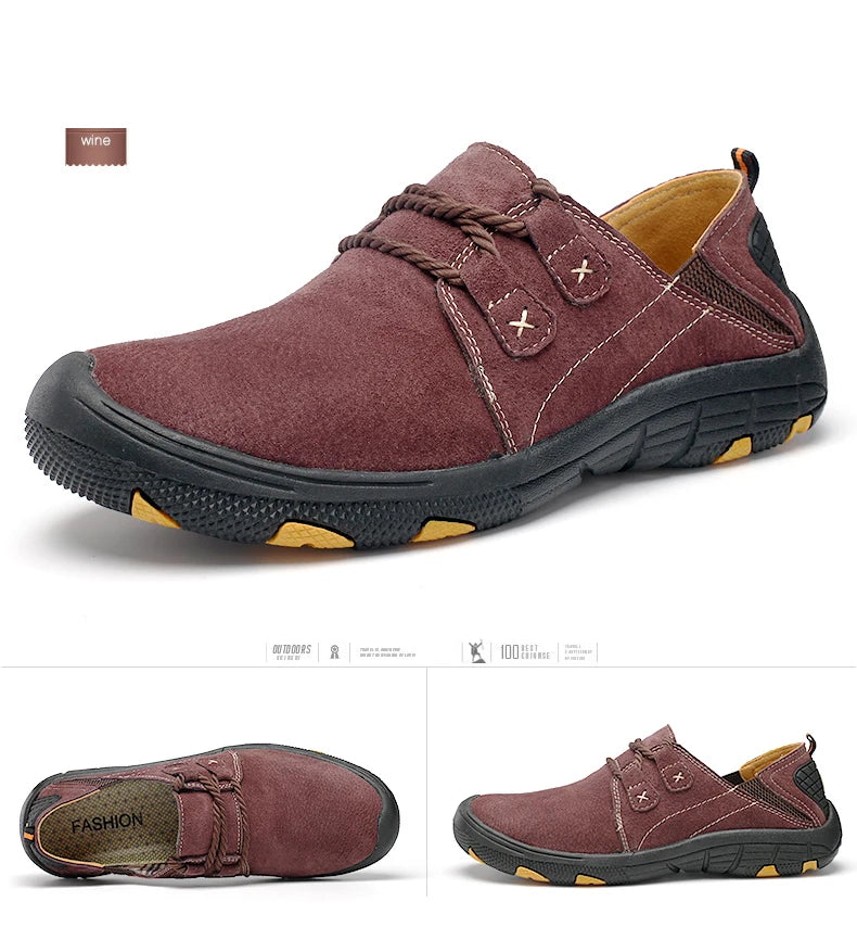 Comfortable Men Sneakers Leather Casual Men Shoes Outdoor Wear-Resistant Suede Leather Walking Shoes Man Breathable Work Shoes
