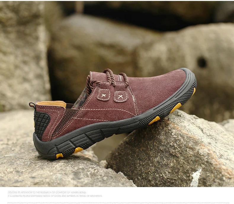 Comfortable Men Sneakers Leather Casual Men Shoes Outdoor Wear-Resistant Suede Leather Walking Shoes Man Breathable Work Shoes