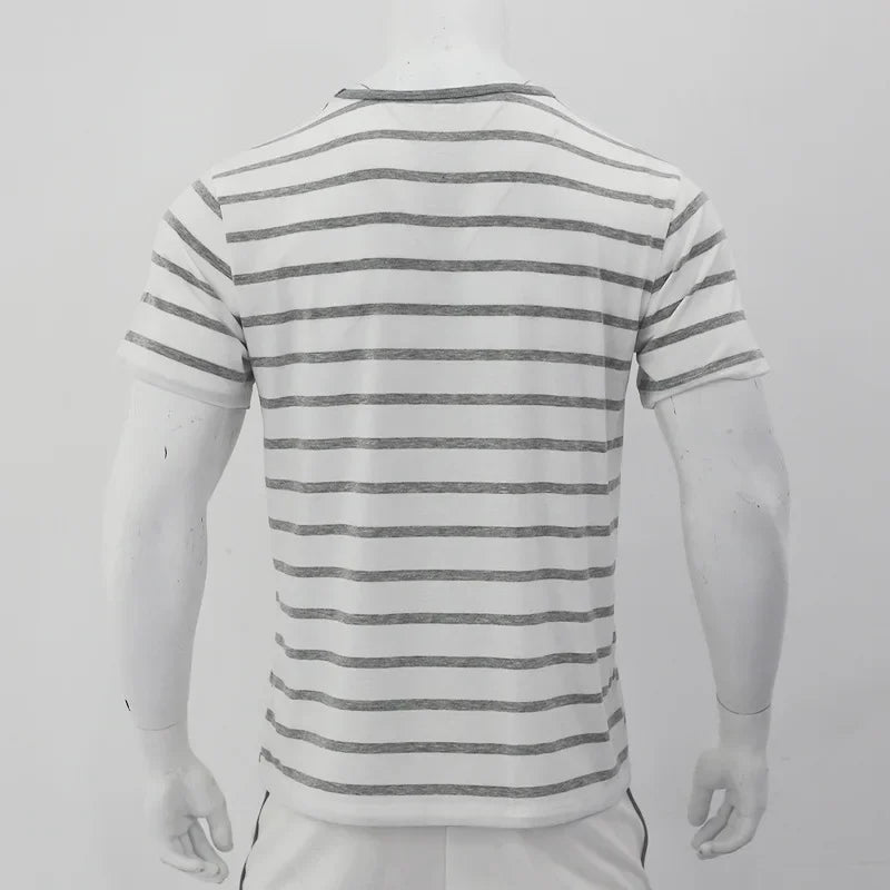 New Summer Style Men's Fashionable Casual Striped Short-sleeved Top Men's Round Neck T-shirt