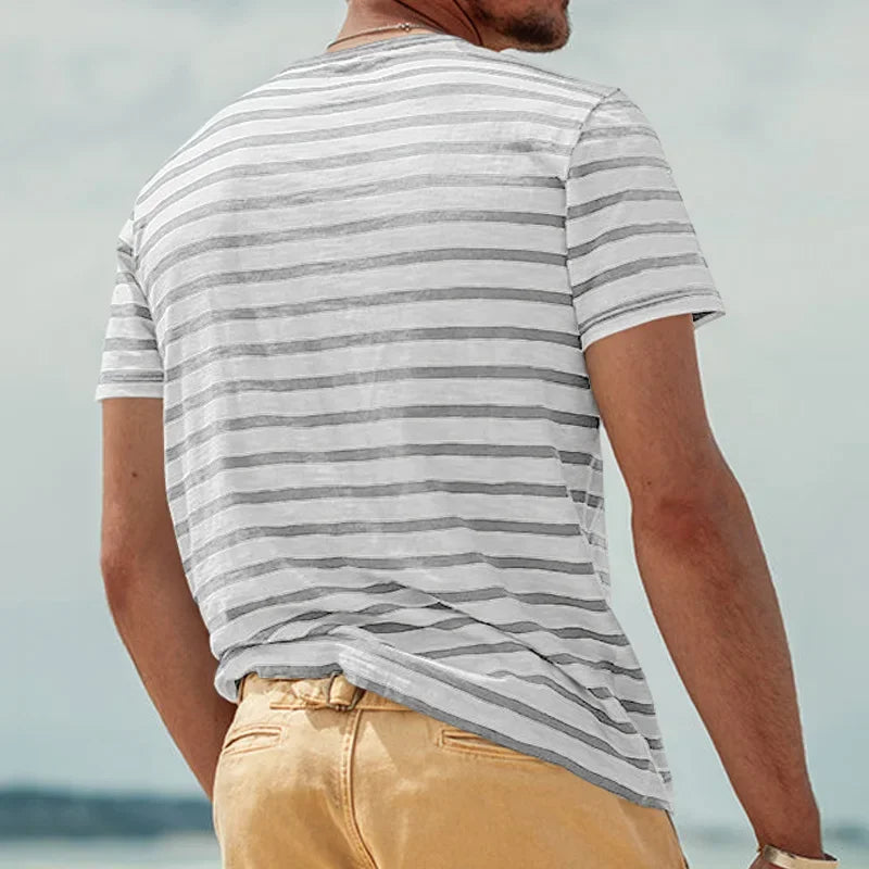 New Summer Style Men's Fashionable Casual Striped Short-sleeved Top Men's Round Neck T-shirt