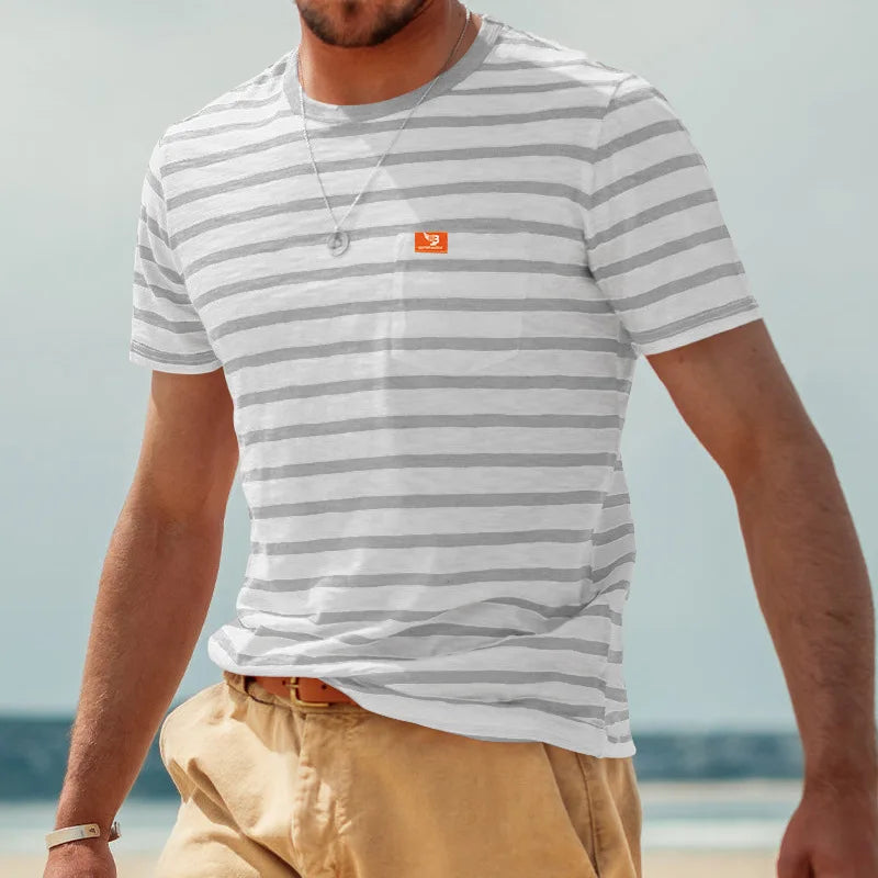 New Summer Style Men's Fashionable Casual Striped Short-sleeved Top Men's Round Neck T-shirt
