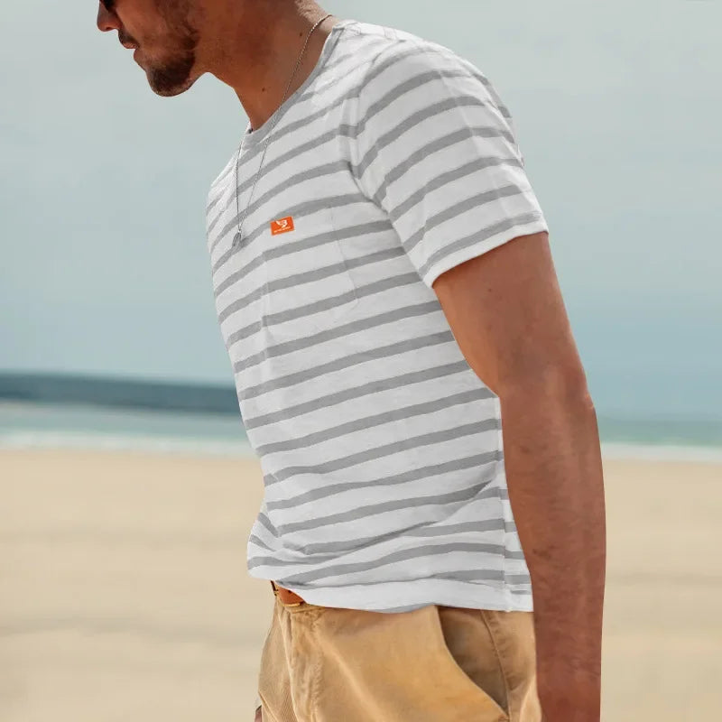 New Summer Style Men's Fashionable Casual Striped Short-sleeved Top Men's Round Neck T-shirt