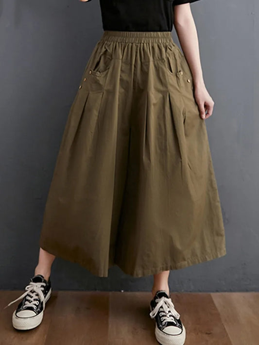 100% Cotton Wide Leg Pants Women New Arrival 2023 Summer Vintage Style Solid Color Loose Female Ankle-length Casual Pants B2537