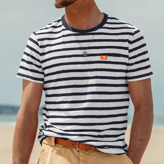 New Summer Style Men's Fashionable Casual Striped Short-sleeved Top Men's Round Neck T-shirt