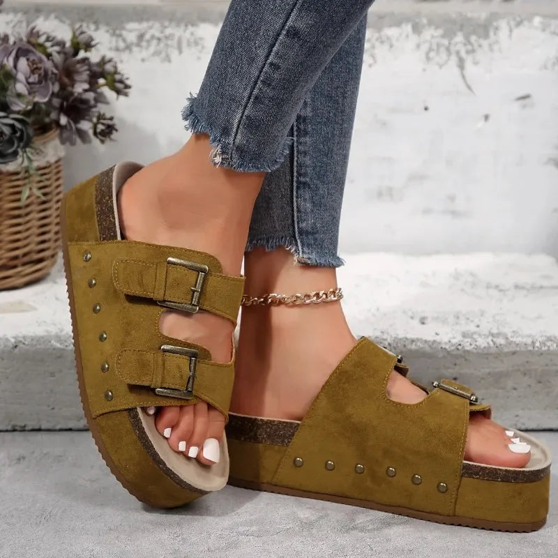 Women Summer Slippers Roman Style Open Toe Sandals Vacation Bohemian Shoes for Womens Thick Soled Platform Flat Slides Zapatos