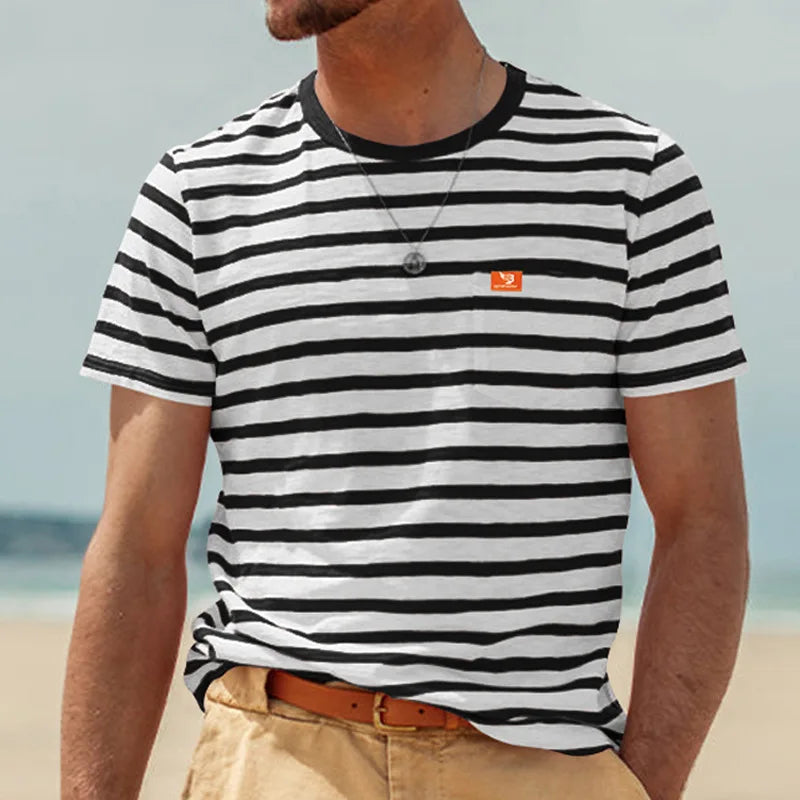 New Summer Style Men's Fashionable Casual Striped Short-sleeved Top Men's Round Neck T-shirt