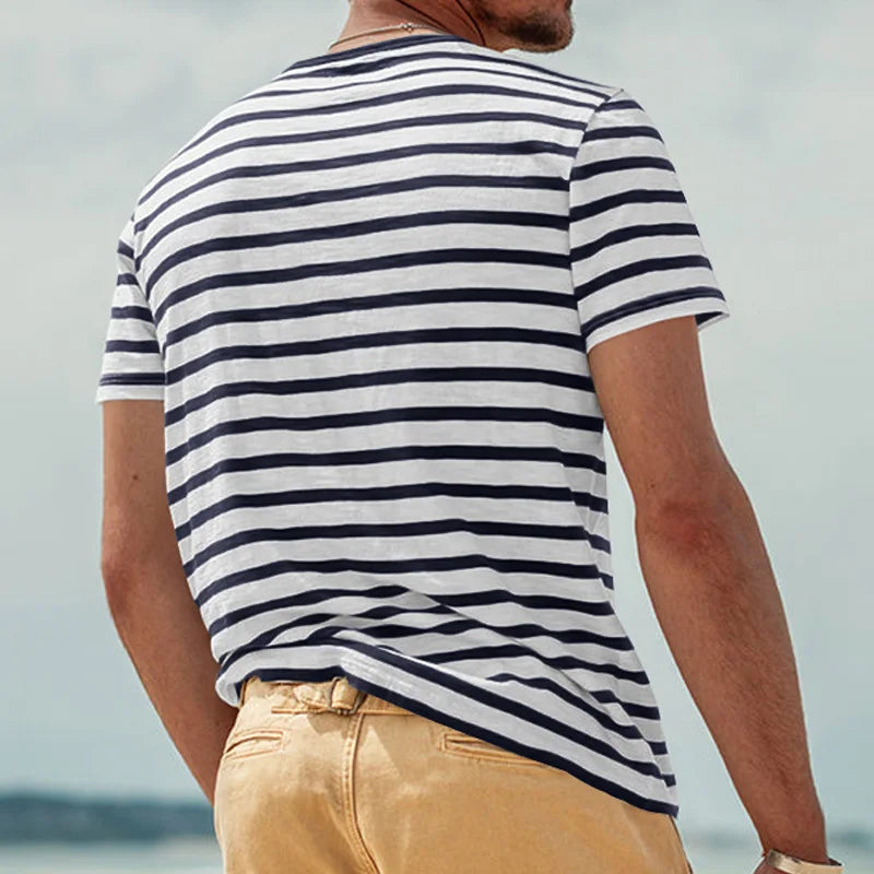 New Summer Style Men's Fashionable Casual Striped Short-sleeved Top Men's Round Neck T-shirt