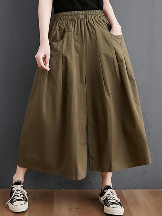 100% Cotton Wide Leg Pants Women New Arrival 2023 Summer Vintage Style Solid Color Loose Female Ankle-length Casual Pants B2537