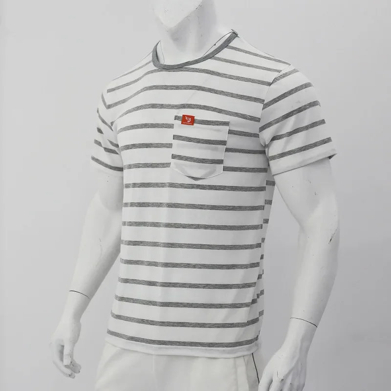 New Summer Style Men's Fashionable Casual Striped Short-sleeved Top Men's Round Neck T-shirt
