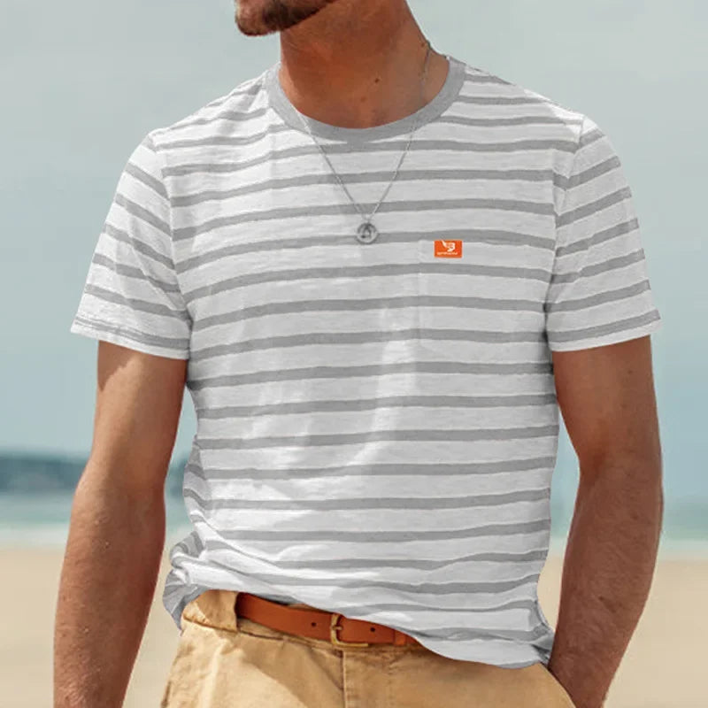 New Summer Style Men's Fashionable Casual Striped Short-sleeved Top Men's Round Neck T-shirt